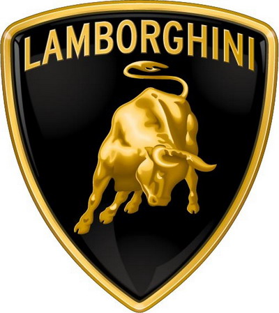 logos of cars. The Lamborghini logo sports